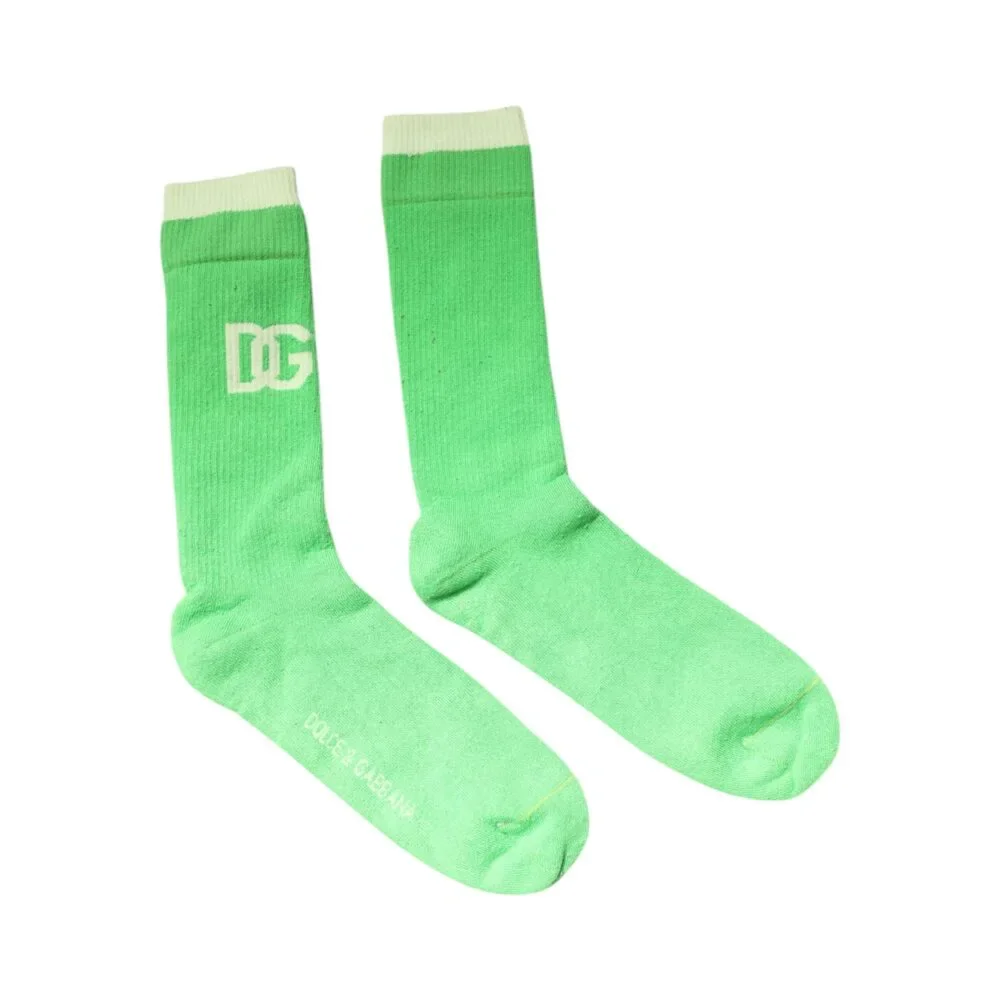 Dolce & Gabbana Green DG Logo Mid Calf Men Nylon Socks Mens
